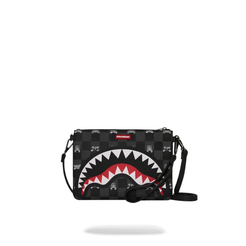 Pochette Gray Peeking Character Check Sprayground